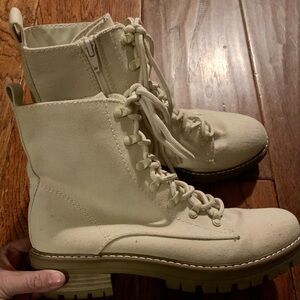 Universal Thread Parker Tan Canvas Lace-up Combat Boots with Block Utility Heel